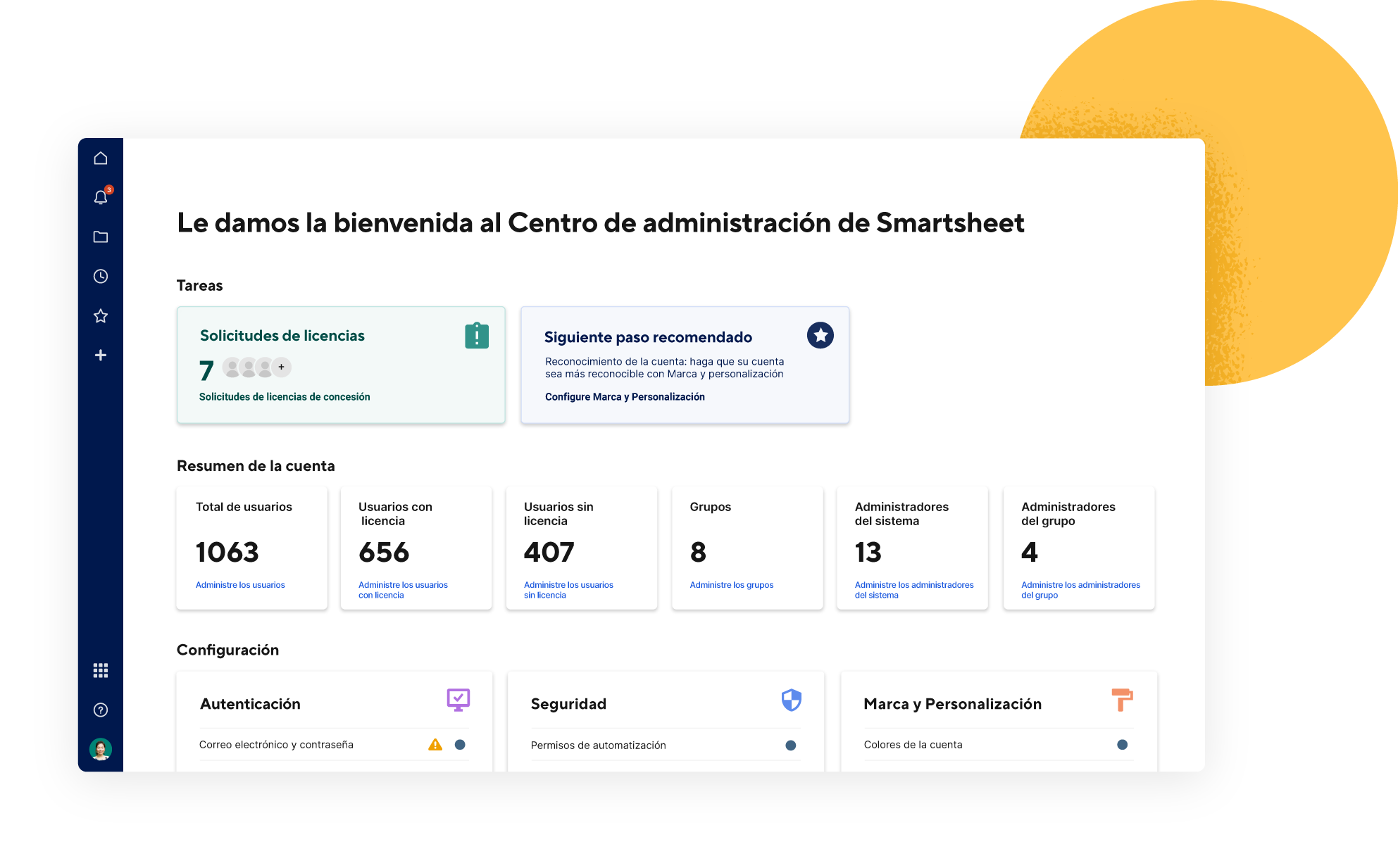 Centro de administracion de Smartsheet