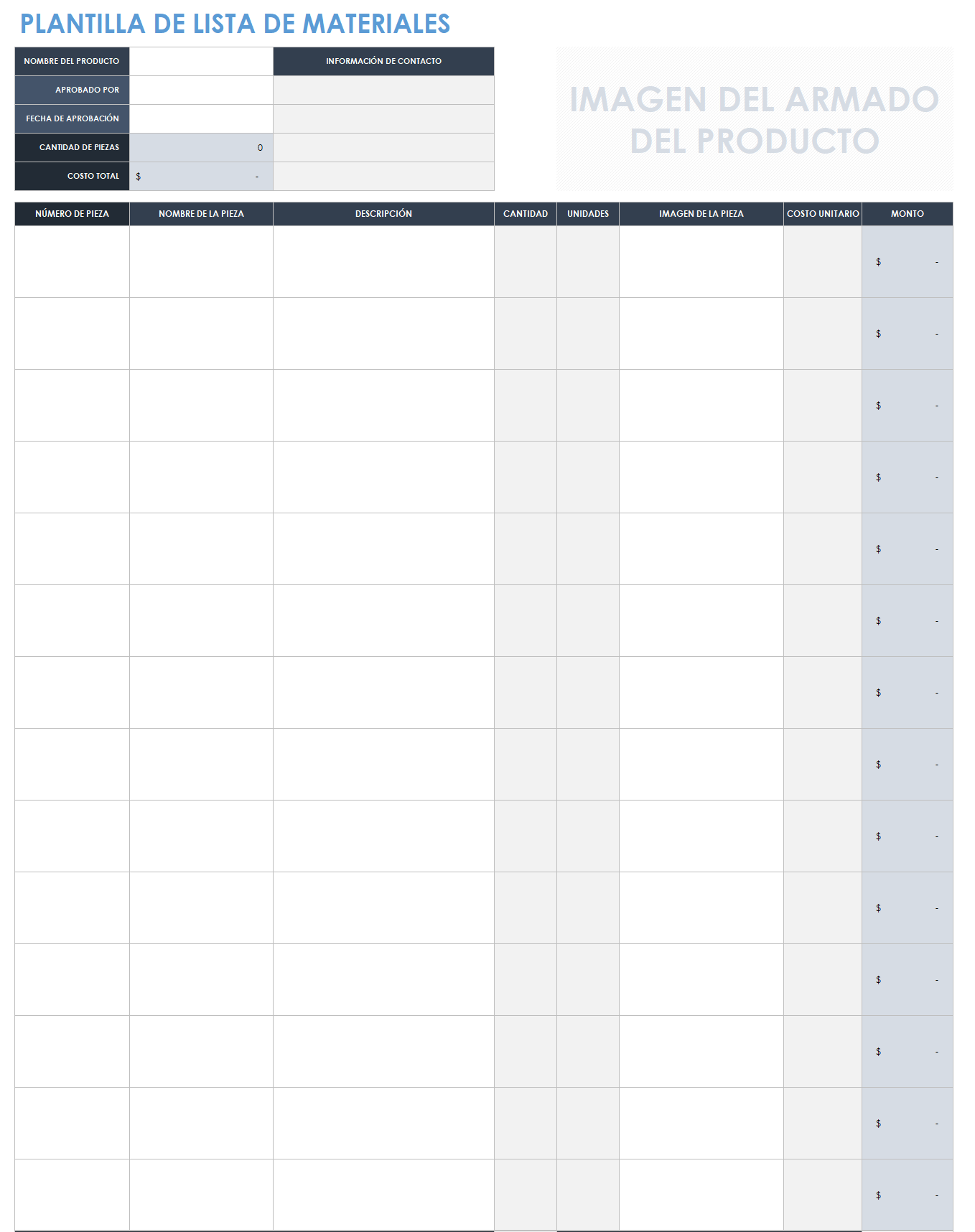 Plantilla de lista de materiales excel