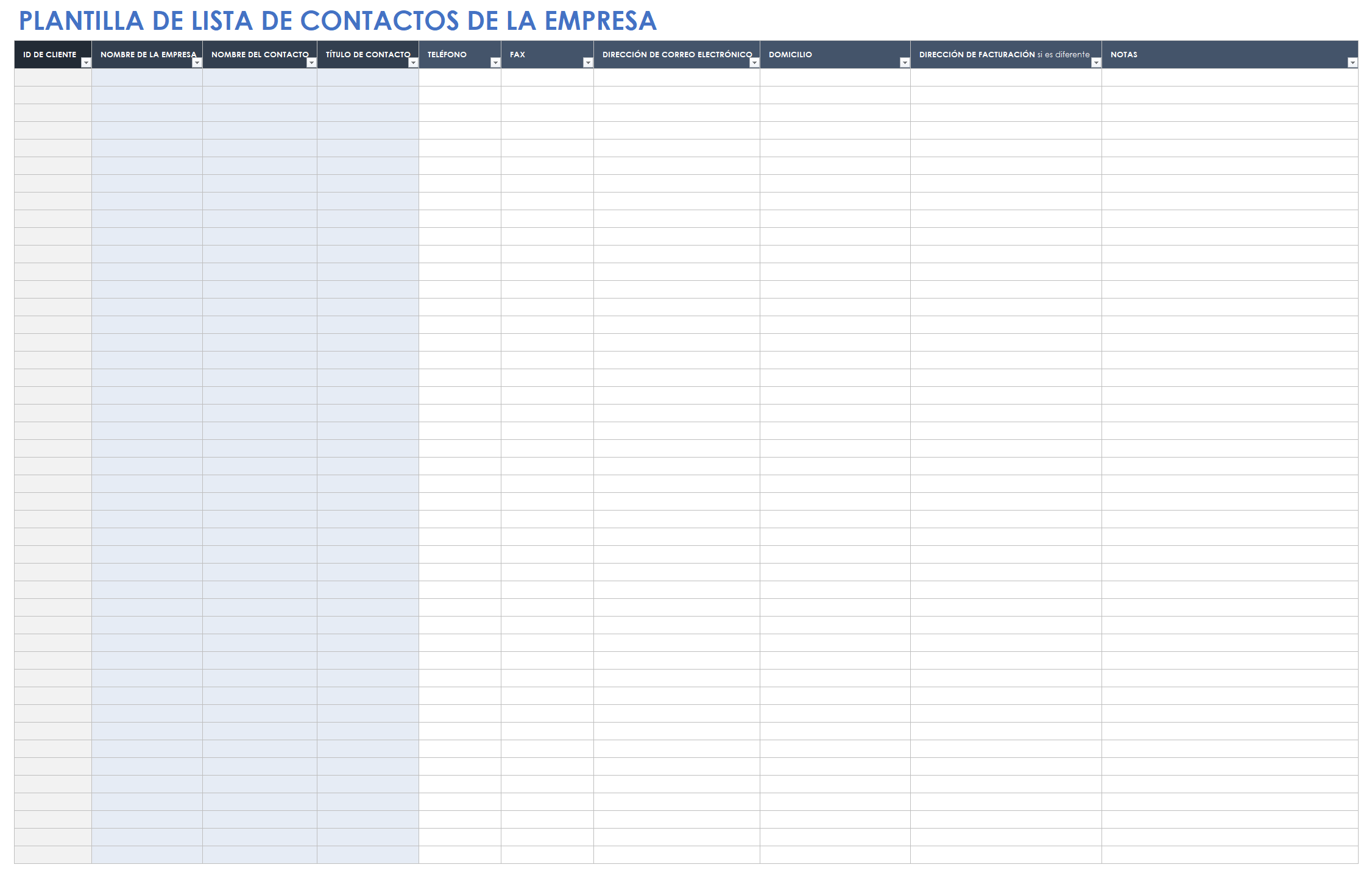 Lista de contactos comerciales