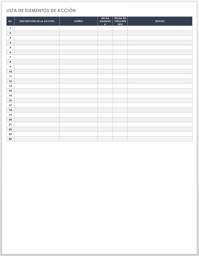 Action Item List Template - ES