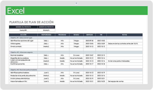 Plantilla de plan de acción