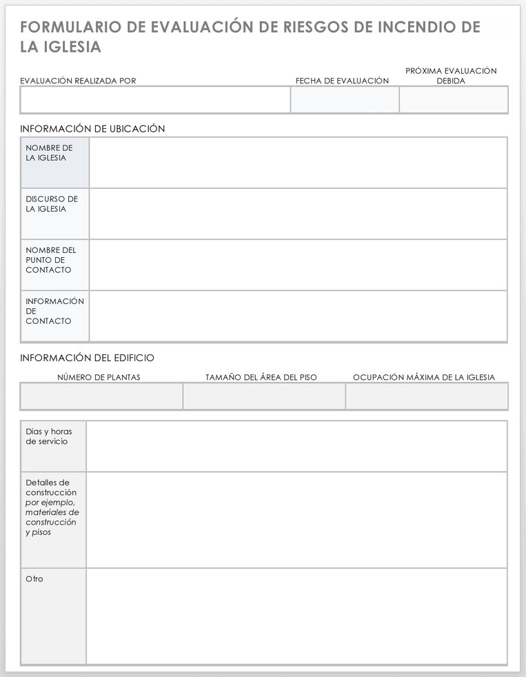 FORMULARIO DE EVALUACIÓN DE RIESGO DE INCENDIO EN LA IGLESIA