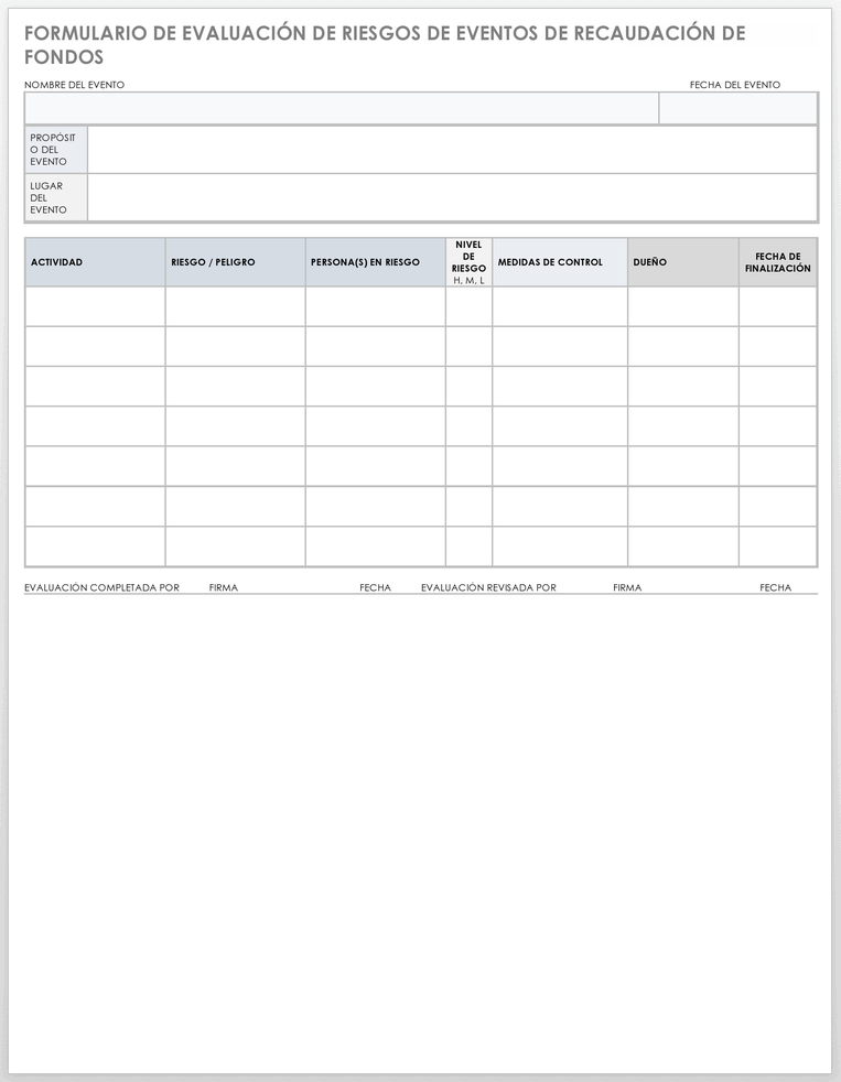 FORMULARIO DE EVALUACIÓN DE RIESGO DE EVENTO DE RECAUDACIÓN DE FONDOS