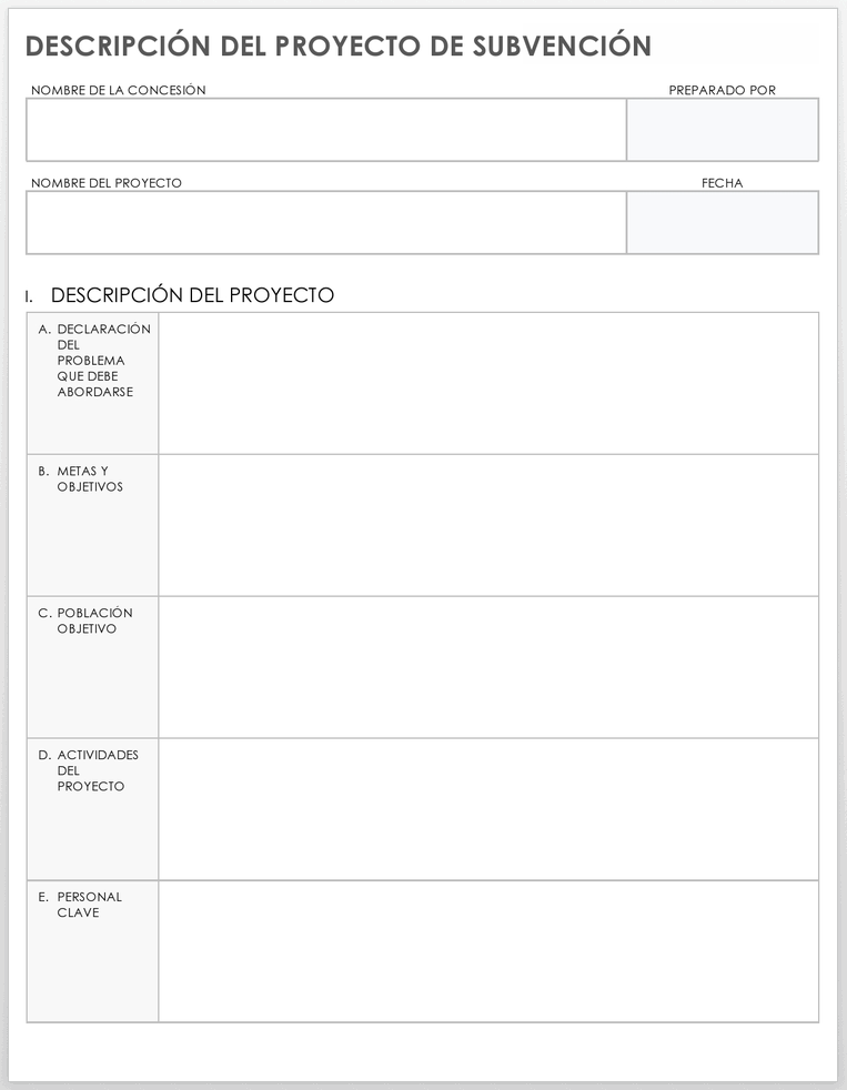 Descripción del proyecto de subvención