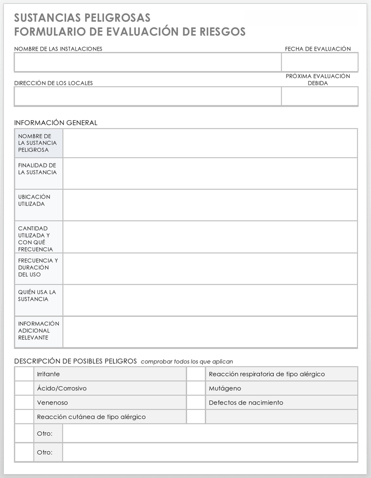 FORMULARIO DE EVALUACIÓN DE RIESGO DE SUSTANCIAS PELIGROSAS