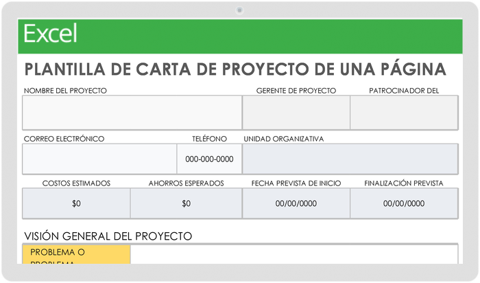  Plantilla de estatuto de proyecto de una página