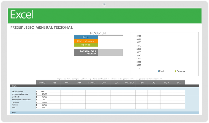 Plantilla de Presupuesto Mensual Personal