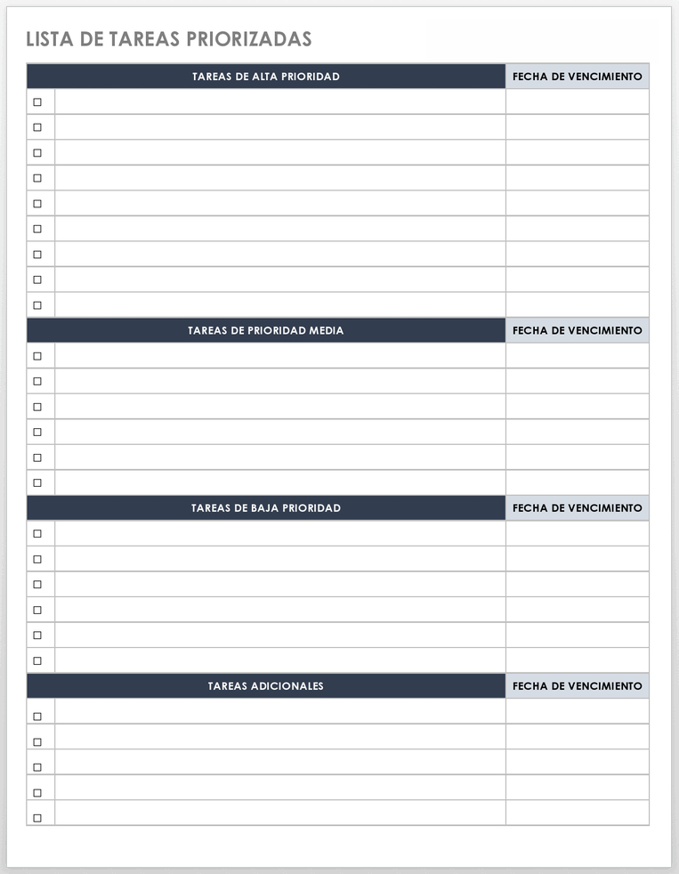 PLANTILLA DE LISTA DE TAREAS PRIORIZADAS