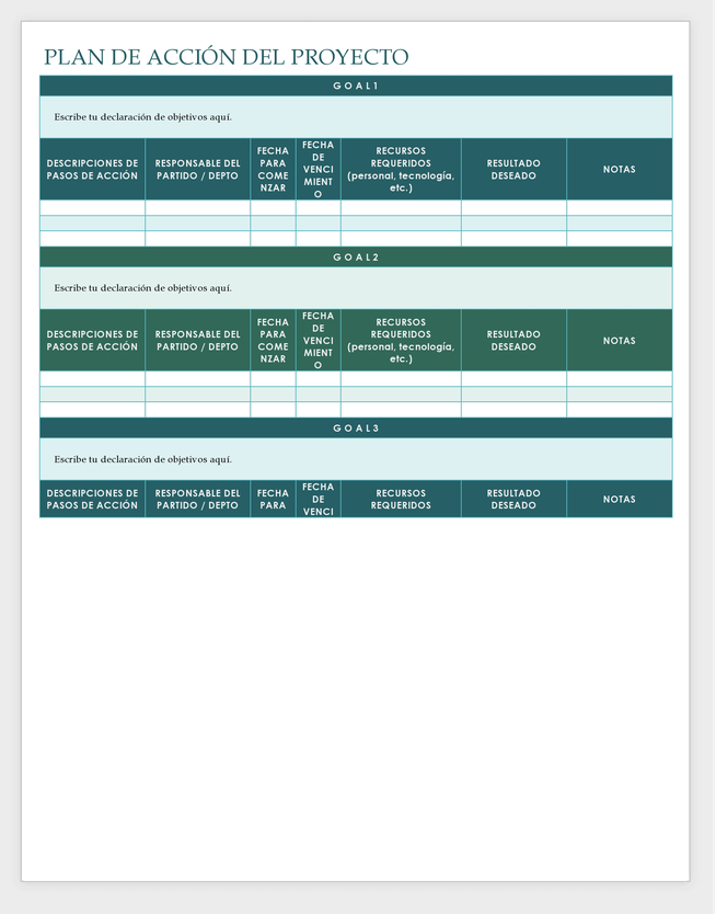 Plan de acción del proyecto