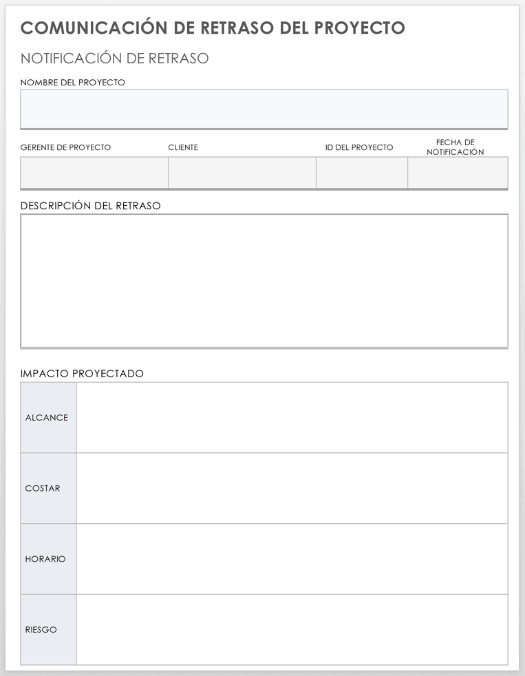 Plantilla de comunicación de retraso del proyecto