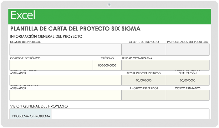  Plantilla de acta de constitución del proyecto Six Sigma