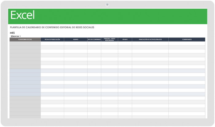 Plantilla de calendario de contenido editorial para redes sociales