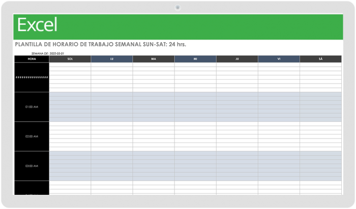 PLANTILLA DE HORARIO DE TRABAJO SEMANAL DE 24 HORAS DOM-SÁBADO