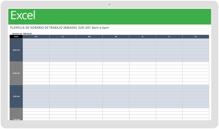 PLANTILLA DE HORARIO DE TRABAJO SEMANAL 8-6PM DOM-SÁBADO