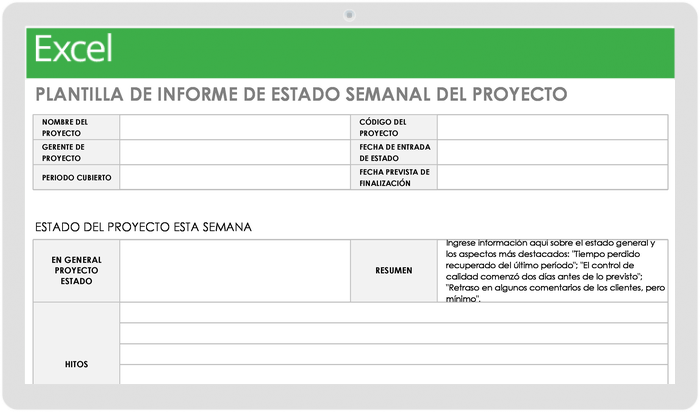 Plantilla de informe de estado de proyecto semanal