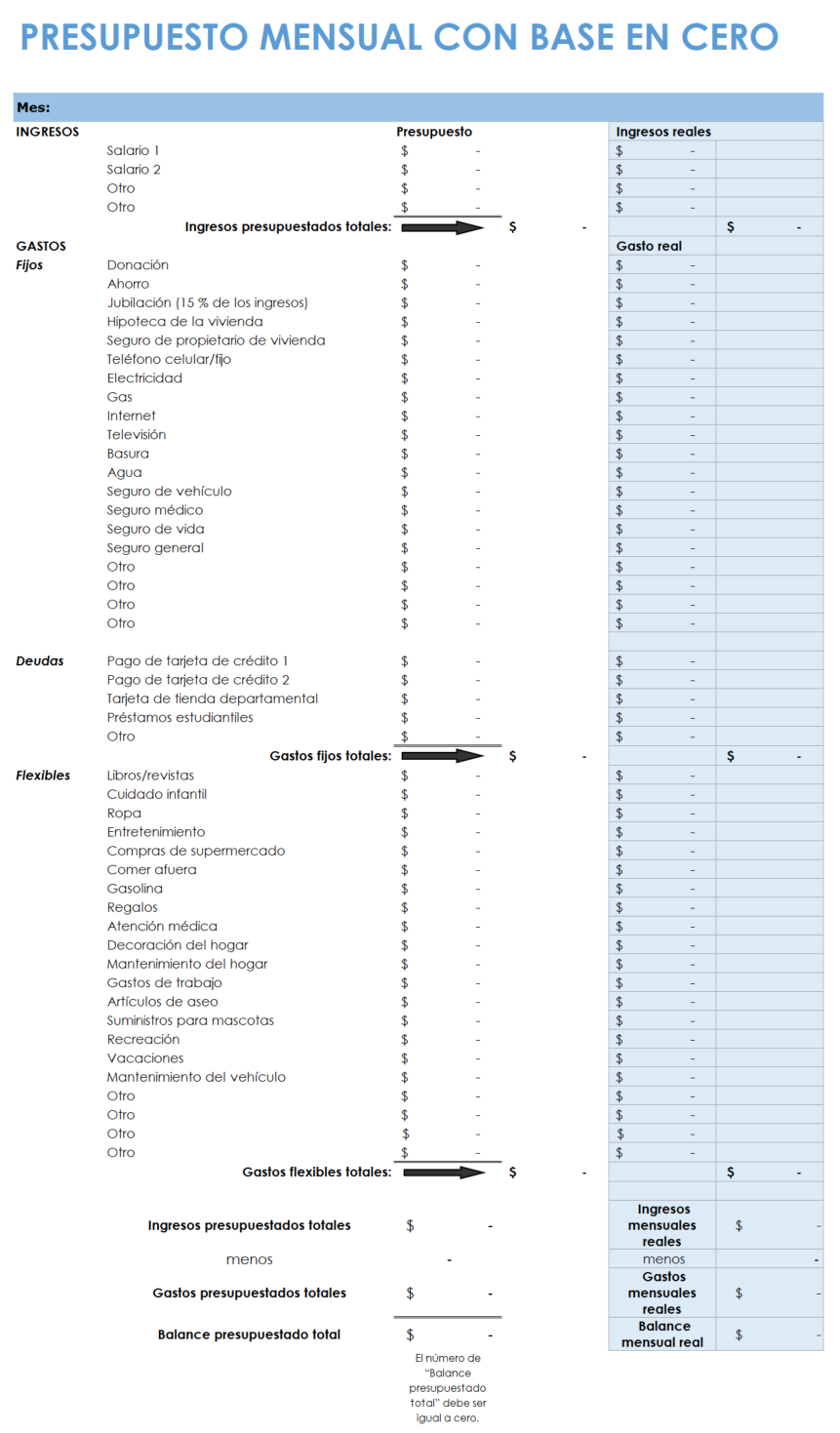  Plantilla de presupuesto de base cero