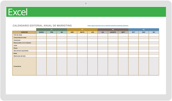 Calendario editorial de marketing