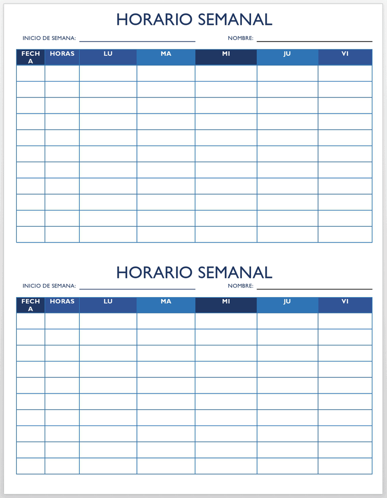 HORARIO DE TRABAJO TEMPORAL 5 DÍA 2 EN LA PÁGINA